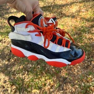 Kids Air Jordan 6 Rings 3.5Y Black White Orange Sneakers